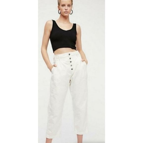 Free People Compass Star Trouser Pants Taupe White Women’s 6 Small Crop - Picture 1 of 8